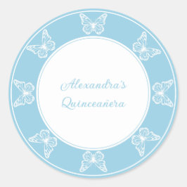 Elegant Light Blue Quinceañera - Butterfly Classy Ronde Sticker