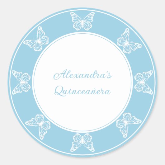 Elegant Light Blue Quinceañera - Butterfly Classy Ronde Sticker (Voorkant)