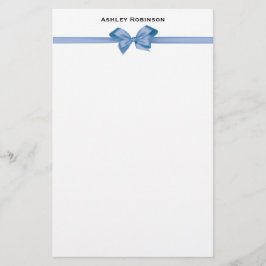 Elegant Light Blue Satin Bow on White Briefpapier