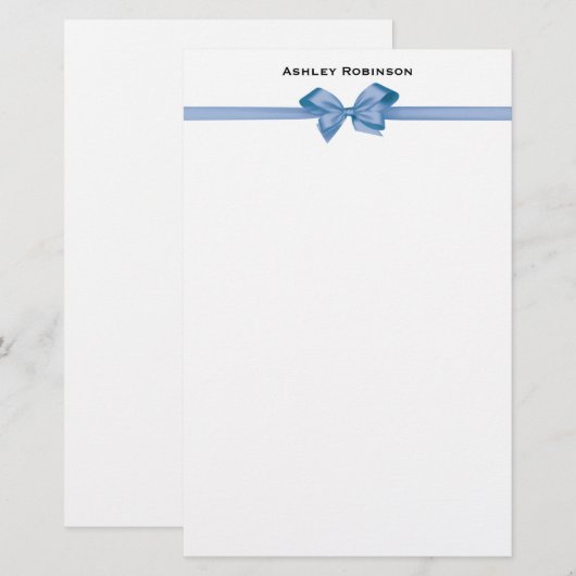 Elegant Light Blue Satin Bow on White Briefpapier (Voorkant / Achterkant)