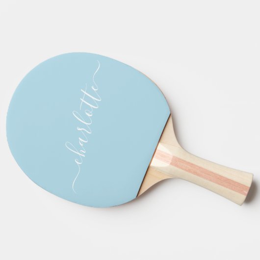 Elegant Light Blue Script Name Persoonlijk Tafeltennisbatje (Zijkant)
