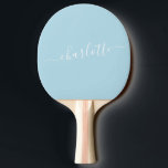 Elegant Light Blue Script Name Persoonlijk Tafeltennisbatje<br><div class="desc">Elegant Pastel Light Blue Script Name Persoonlijk Ping Pong Paddle</div>