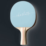 Elegant Light Blue Script Name Persoonlijk Tafeltennisbatje<br><div class="desc">Elegant Pastel Light Blue Script Name Persoonlijk Ping Pong Paddle</div>