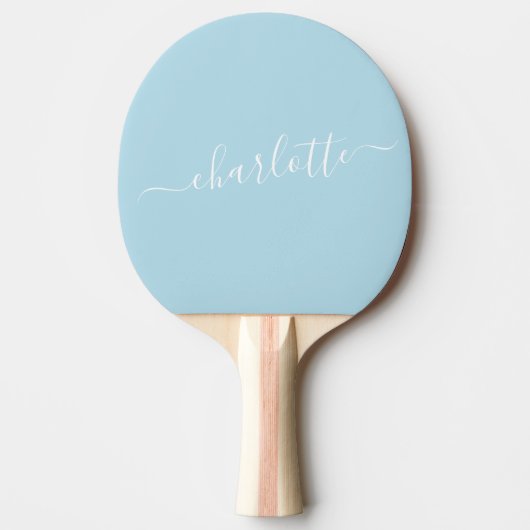 Elegant Light Blue Script Name Persoonlijk Tafeltennisbatje (Voorkant)