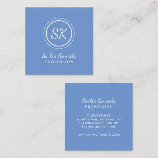 Elegant Light Blue Script Professional Monogram Vierkante Visitekaartje (Voorkant / Achterkant)