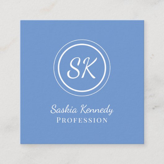 Elegant Light Blue Script Professional Monogram Vierkante Visitekaartje (Voorkant)