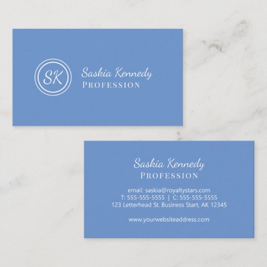 Elegant Light Blue Script Professional Monogram Visitekaartje (Voorkant / Achterkant)