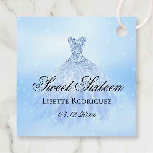 Elegant Light Blue Sweet 16 Personalized Bedankjes Labels (Achterkant)