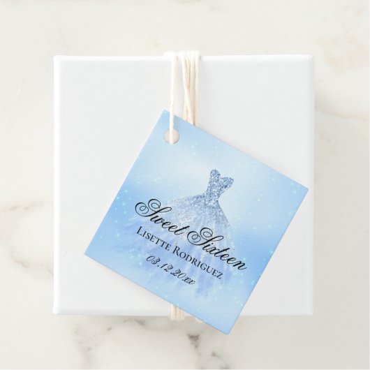 Elegant Light Blue Sweet 16 Personalized Bedankjes Labels (In situ)