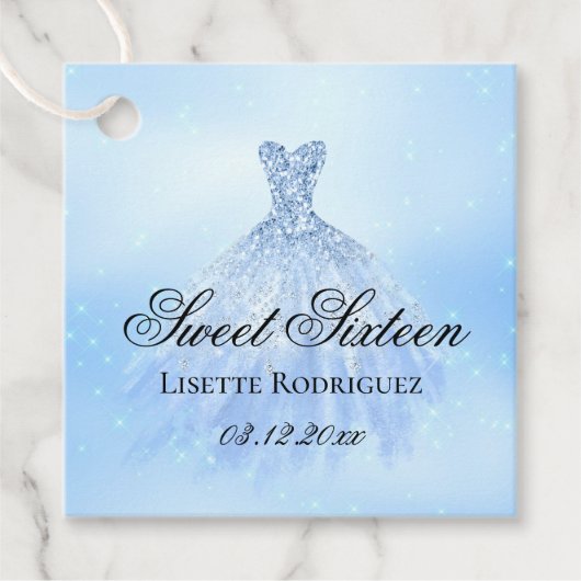 Elegant Light Blue Sweet 16 Personalized Bedankjes Labels (Voorkant)