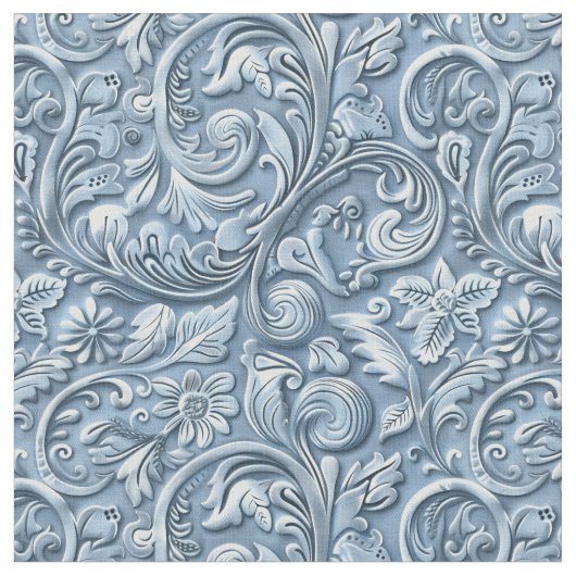 Elegant light blue tooled leather floral stof (Close Up)