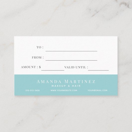 Elegant Light Blue Waterverf Cadeaubon Visitekaartje (Achterkant)