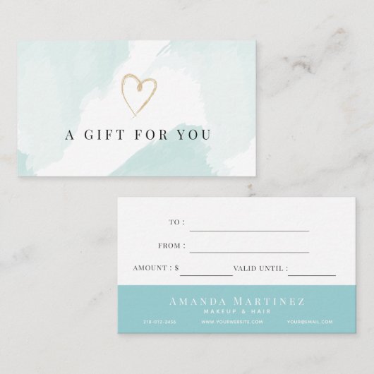 Elegant Light Blue Waterverf Cadeaubon Visitekaartje (Voorkant / Achterkant)