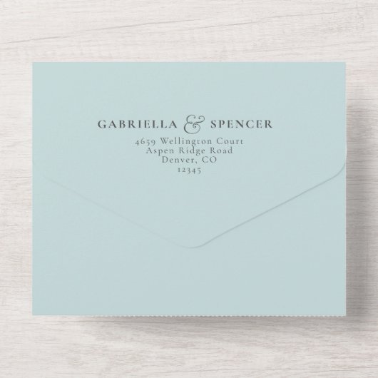 Elegant Light Blue Weddenschap in één uitnodiging (Achterkant)