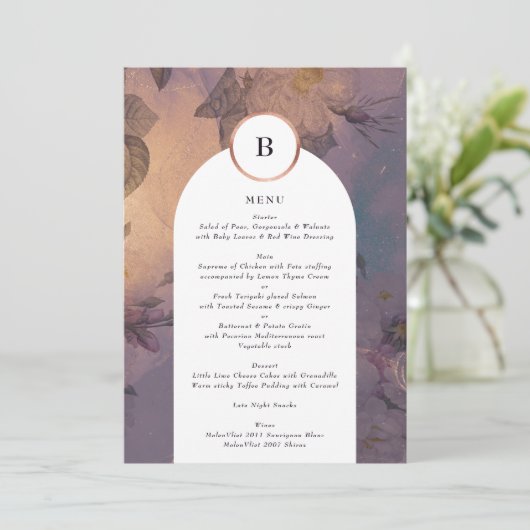 Elegant Light Boho Floral Arch Roos Gold Wedding Menu (Staand voorkant)