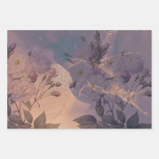 Elegant Light Boho Floral Paars Fantasy Botanical Inpakpapier Vel (Voorkant)