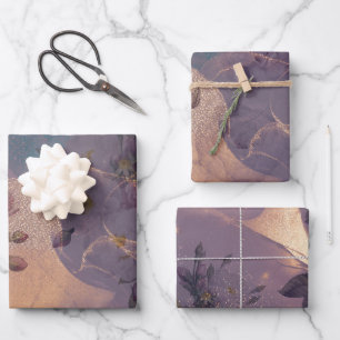 Elegant Light Boho Floral Paars Fantasy Botanical Inpakpapier Vel