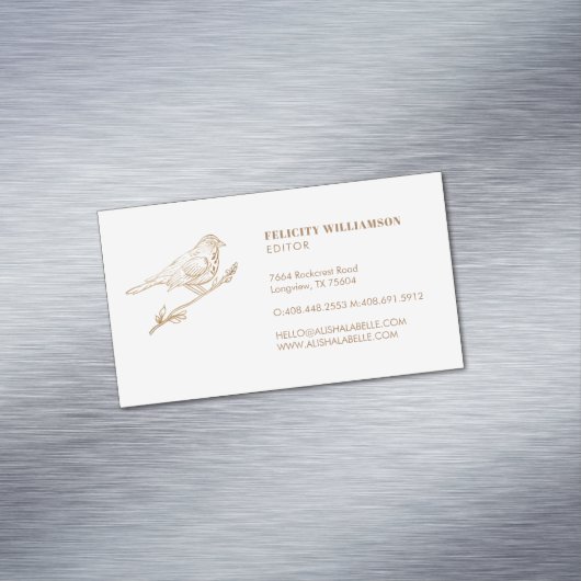Elegant Light Cream & Gold Pered Bird Magnetisch Visitekaartje (Voorbeeld)