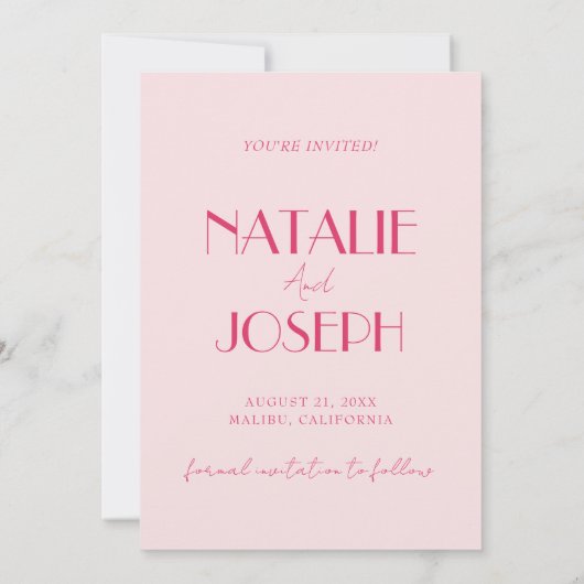 Elegant Light Deep Pink Minimalist Wedding Save The Date (Achterkant)