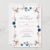 Elegant Light Dusty Blue Blush Pink Floral Wedding Kaart (Voorkant)