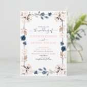 Elegant Light Dusty Blue Blush Pink Floral Wedding Kaart (Staand voorkant)