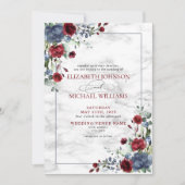 Elegant Light Dusty Blue Burgundy Floral Wedding Kaart (Voorkant)