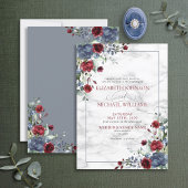Elegant Light Dusty Blue Burgundy Floral Wedding Kaart