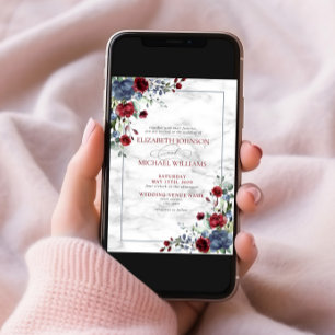Elegant Light Dusty Blue Burgundy Floral Wedding Kaart