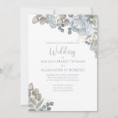 Elegant Light Dusty Blue Waterverf Floral Roos Kaart (Voorkant)