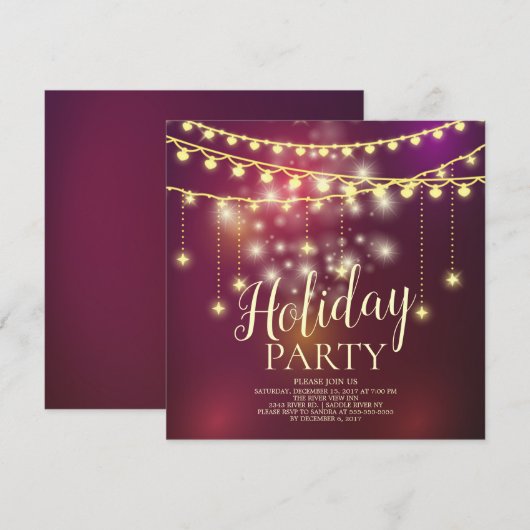 Elegant Light Garland Holiday Party Invitation Kaart (Voorkant / Achterkant)