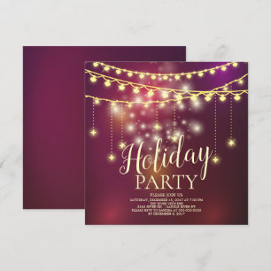 Elegant Light Garland Holiday Party Invitation Kaart