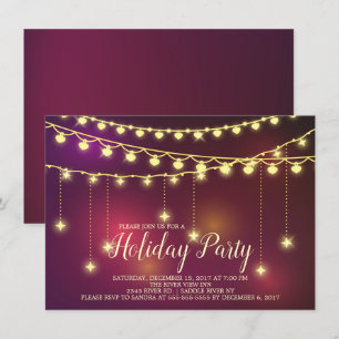 Elegant Light Garland Holiday Party Invitation Kaart