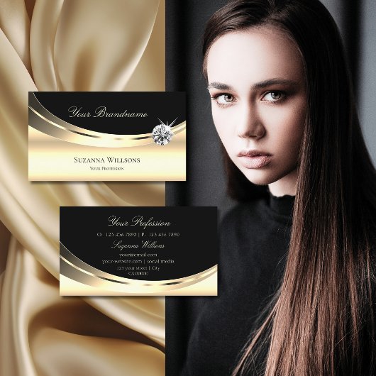 Elegant Light Gold Black met mousserende diamant Visitekaartje