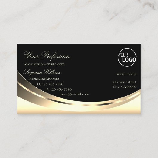 Elegant Light Gold en Black met Logo Diamond Visitekaartje (Achterkant)