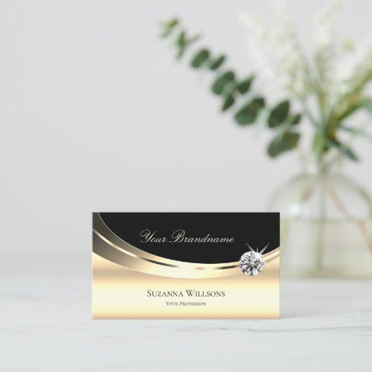 Elegant Light Gold en Black met Logo Diamond Visitekaartje (Staand voorkant)