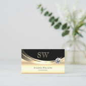 Elegant Light Gold en Black met Monogram Diamond Visitekaartje (Staand voorkant)