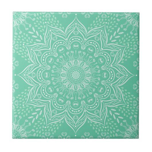 Elegant Light Green Boho Mandala Tegeltje (Voorkant)