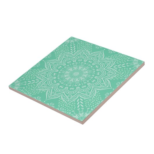 Elegant Light Green Boho Mandala Tegeltje (Zijkant)