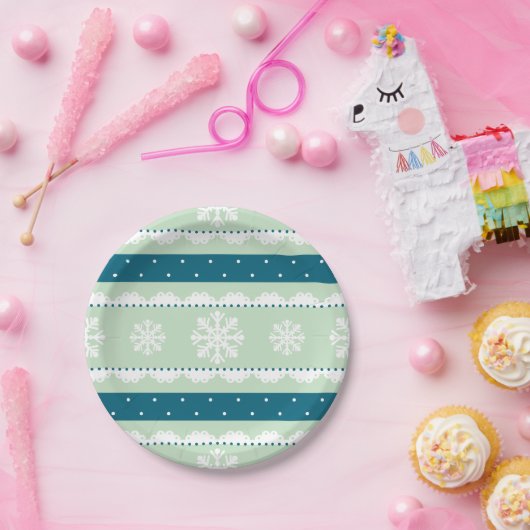 Elegant Light Green Kerstmis Snowflake Design Papieren Bordje (Feest)