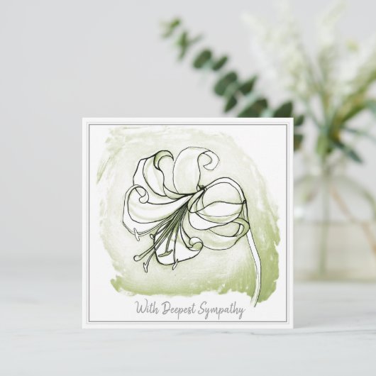 Elegant Light Green White Lily Sympathcard (Staand voorkant)