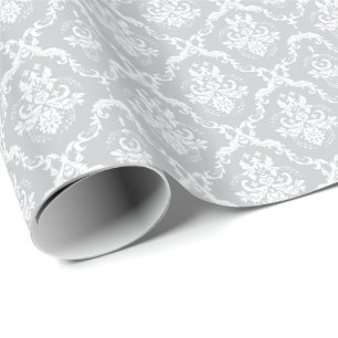 Elegant Light Grey and White Floral Damaskers Cadeaupapier