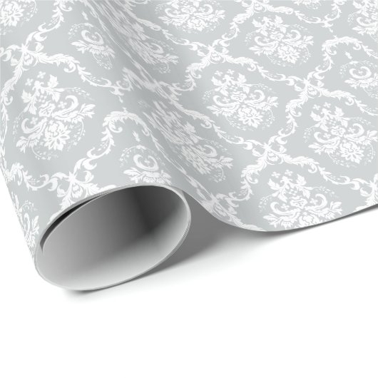 Elegant Light Grey and White Floral Damaskers Cadeaupapier (Rol Hoek)