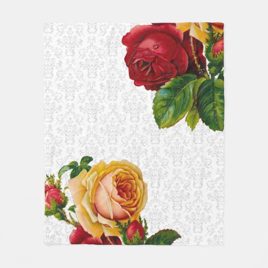 Elegant Light Grey Damask Floral Fleece Deken (Voorkant)