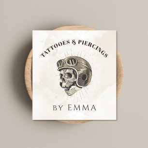 Elegant Light Marble Funny Skull Tattoo Artist Vierkante Visitekaartje