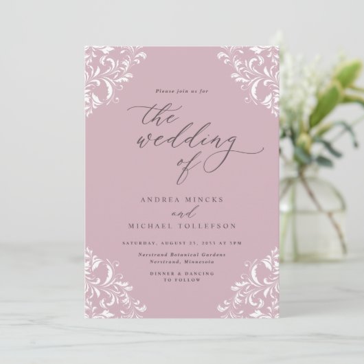 Elegant  Light Mauve Dusty Roos Wedding Kaart (Staand voorkant)