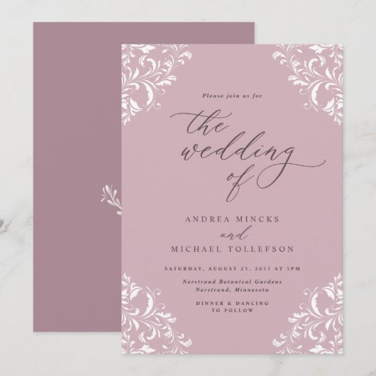 Elegant  Light Mauve Dusty Roos Wedding Kaart (Voorkant / Achterkant)
