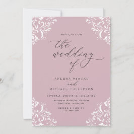 Elegant  Light Mauve Dusty Roos Wedding Kaart