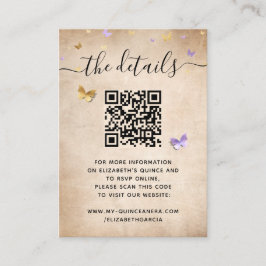 Elegant Light Paars Gold Butterfly RSVP QR Code Informatiekaartje