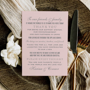 Elegant Light Pink and Grey Wedding Guest Bedankkaart