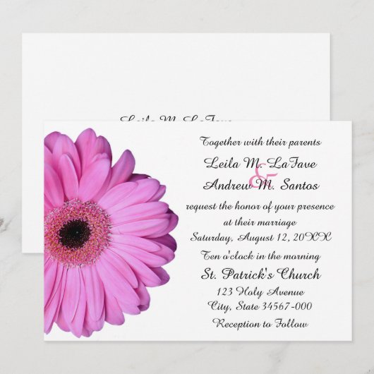 Elegant Light Pink Gerbera Daisy Wedding Kaart (Voorkant / Achterkant)